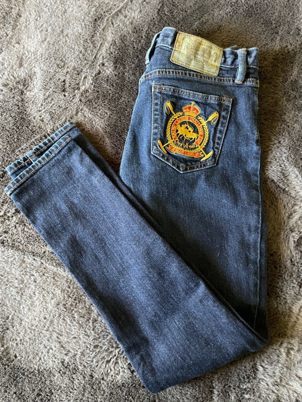 Ralph Lauren Dark Wash Jeans with Embroidered Crest Pocket